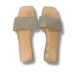 JustFab Tan Minimalist Sandals Slip-On